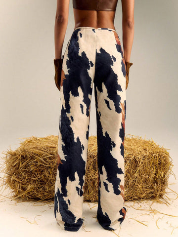 TypaGal Multi Colour Print Oversied Cotton Pocket Straight Leg Trousers