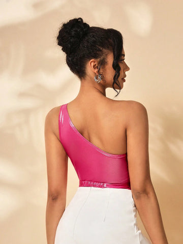 Unchangeable Ladies' Solid Color Simple Daily One-Shoulder Tight Bodysuit