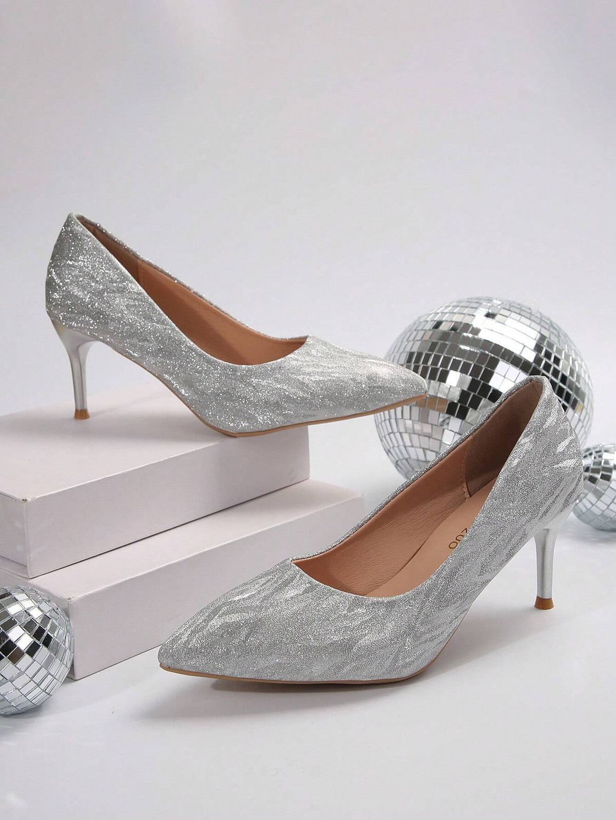 Upgraded Women Pointed Toe Silver Glitter Fashion Stiletto High Heels - Stable Heel For Safer Wear