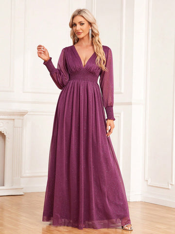 V-Neck A-Line Tulle Party Dress Bridesmaid Dress