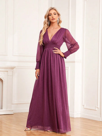 V-Neck A-Line Tulle Party Dress Bridesmaid Dress
