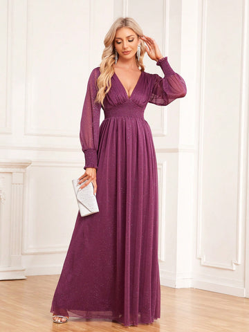 V-Neck A-Line Tulle Party Dress Bridesmaid Dress
