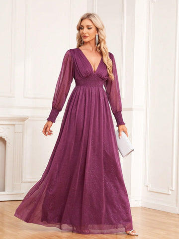 V-Neck A-Line Tulle Party Dress Bridesmaid Dress