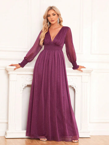 V-Neck A-Line Tulle Party Dress Bridesmaid Dress