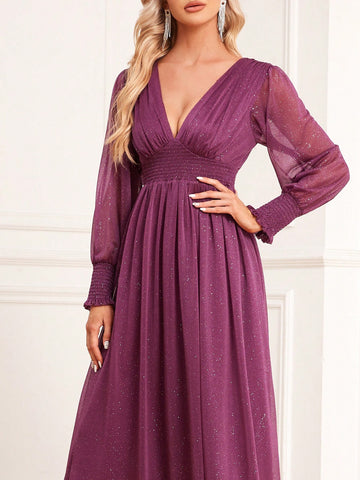 V-Neck A-Line Tulle Party Dress Bridesmaid Dress