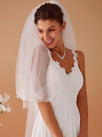 V-Neck Appliques Split Thigh Wedding Dres