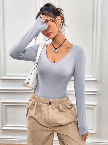 V-Neck Long Sleeve Bodysuit