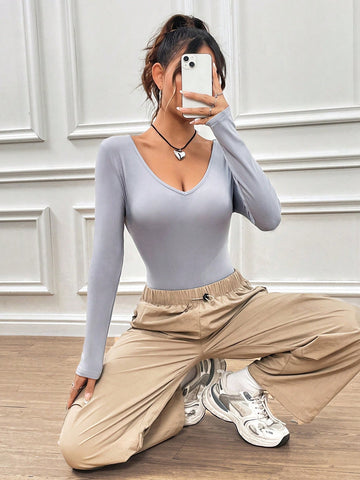 V-Neck Long Sleeve Bodysuit