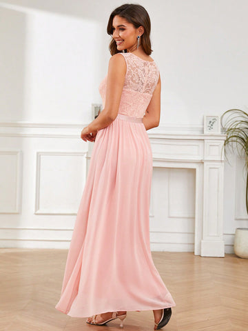 V-Neck Long Tulle Long Bridesmaid Dress Elegant Party Dress