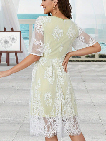 V-Neck Loose Sleeve Lace Bridesmaid Dress
