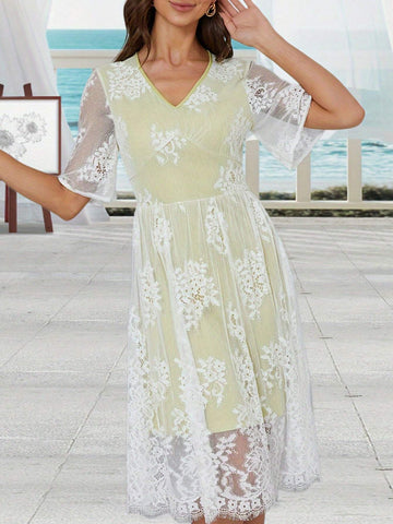 V-Neck Loose Sleeve Lace Bridesmaid Dress
