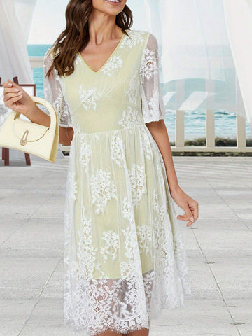 V-Neck Loose Sleeve Lace Bridesmaid Dress