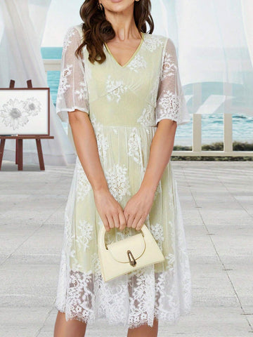 V-Neck Loose Sleeve Lace Bridesmaid Dress