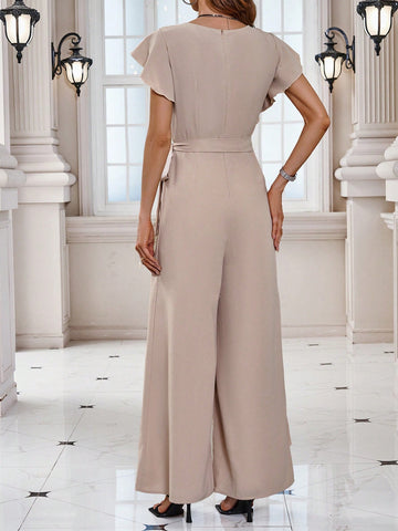 V-Neck Ruffled Sleeves Jumpsuit