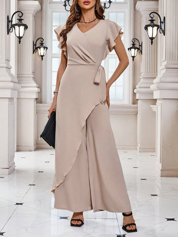 V-Neck Ruffled Sleeves Jumpsuit