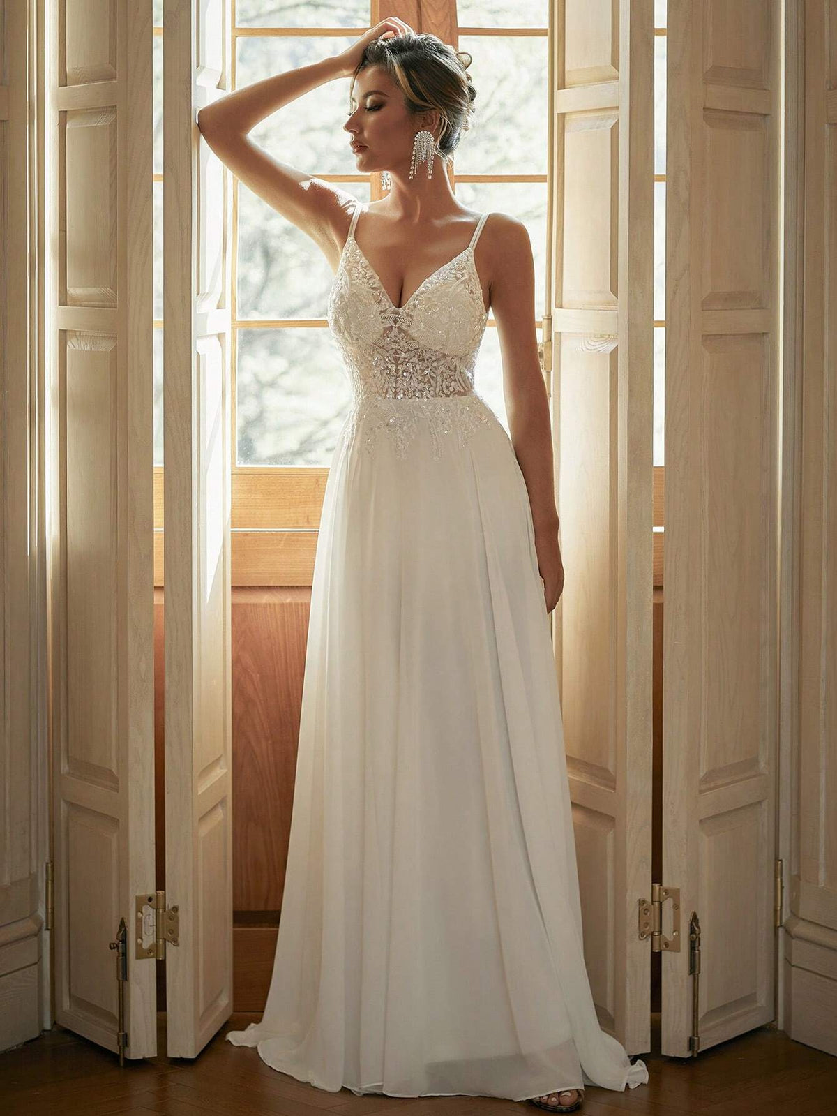 V-Neck Sheer Wedding Dress With Embroidered Corset
