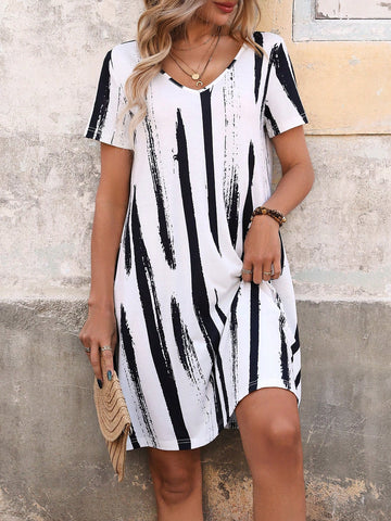 V-Neck Short Sleeve Dress