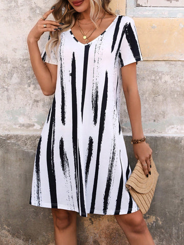 V-Neck Short Sleeve Dress