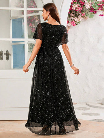 V-Neck Sparkling Small Sequins Evening Formal Dress