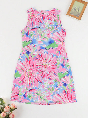 V-Neck Tie-Dye Print Twist Front Sleeveless Summer Dress