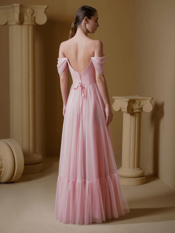 V.DRESSES Pink Pleated Tulle Wedding Bridesmaid Dress