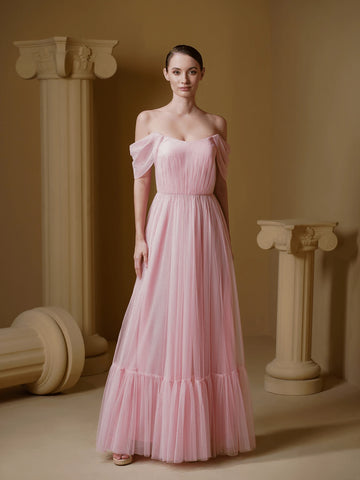 V.DRESSES Pink Pleated Tulle Wedding Bridesmaid Dress