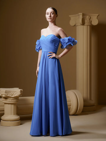 V.DRESSES Sky Blue One-Shoulder Elegant Bridesmaid Dress A-Line Slit Dress