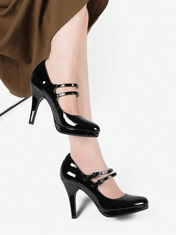 VAEFMLTNO Women's New Party & Prom High Heel Shoes, Waterproof Platform, Patent Leather Slim Heel