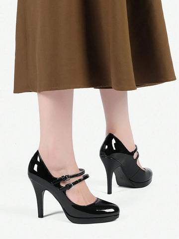 VAEFMLTNO Women's New Party & Prom High Heel Shoes, Waterproof Platform, Patent Leather Slim Heel