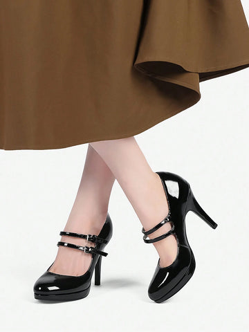 VAEFMLTNO Women's New Party & Prom High Heel Shoes, Waterproof Platform, Patent Leather Slim Heel