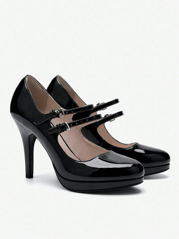 VAEFMLTNO Women's New Party & Prom High Heel Shoes, Waterproof Platform, Patent Leather Slim Heel