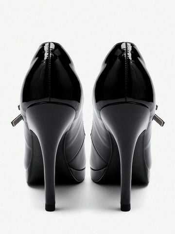 VAEFMLTNO Women's New Party & Prom High Heel Shoes, Waterproof Platform, Patent Leather Slim Heel