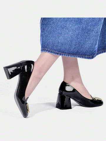 Women's Sexy Elegant Date Party Mary Jane Pumps, Thick Heel Round Toe Shallow Commuting