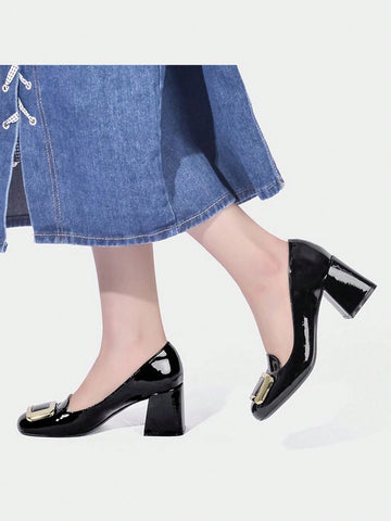 Women's Sexy Elegant Date Party Mary Jane Pumps, Thick Heel Round Toe Shallow Commuting