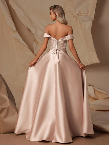 VIPGIRL High Waist Elegant Ladies Evening Satin Dress With Off Shoulder Design For Showing Long Legs