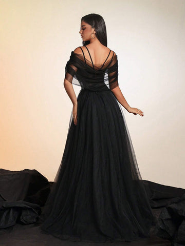 VIPGIRL Long Beaded Elegant Mesh Women's Evening Party Dress