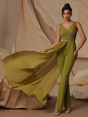 VIPGIRL Mesh V-Neck Elegant Ladies Evening Party Jumpsuit