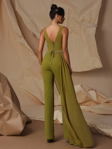 VIPGIRL Mesh V-Neck Elegant Ladies Evening Party Jumpsuit