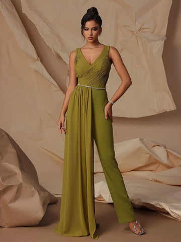 VIPGIRL Mesh V-Neck Elegant Ladies Evening Party Jumpsuit