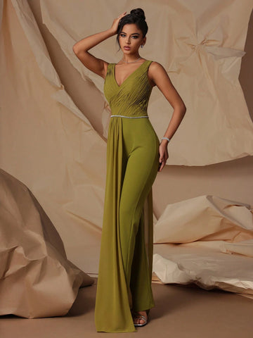 VIPGIRL Mesh V-Neck Elegant Ladies Evening Party Jumpsuit