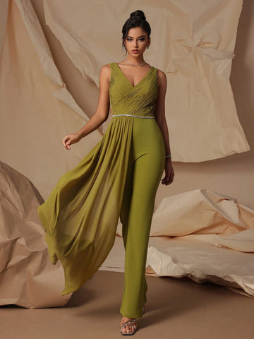 VIPGIRL Mesh V-Neck Elegant Ladies Evening Party Jumpsuit