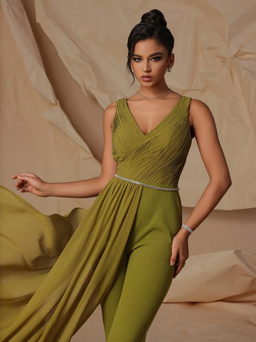 VIPGIRL Mesh V-Neck Elegant Ladies Evening Party Jumpsuit