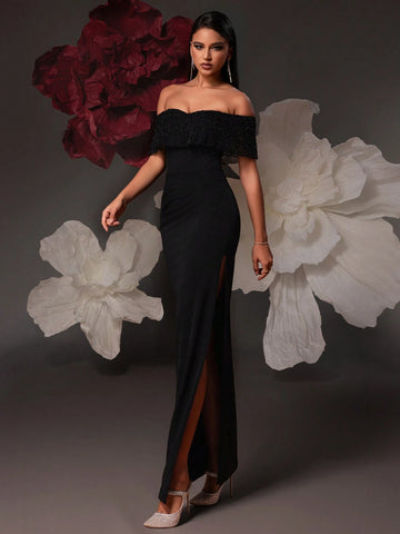VIPGIRL Off Shoulder Black Long Women Evening Formal Dress