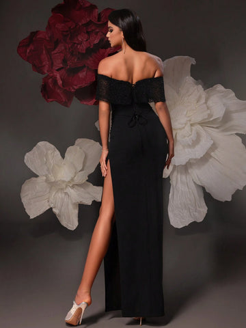 VIPGIRL Off Shoulder Black Long Women Evening Formal Dress