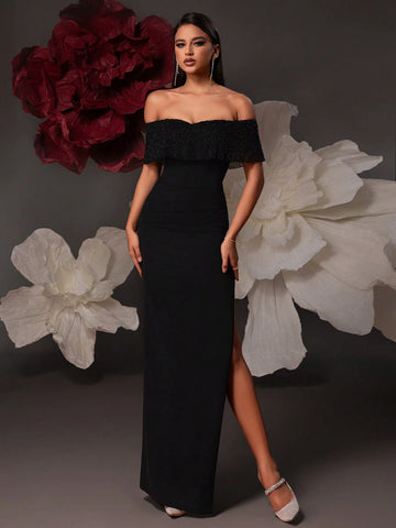 VIPGIRL Off Shoulder Black Long Women Evening Formal Dress