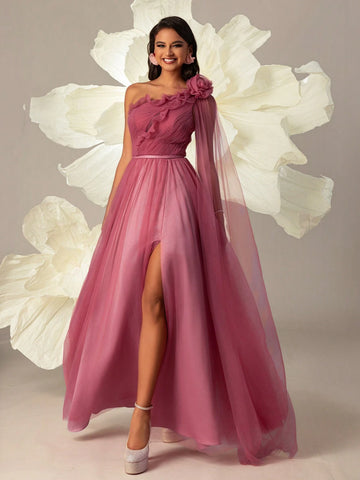 VIPGIRL Pink Mesh Elegant Women Evening Party Cocktail Dress