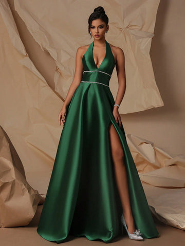 VIPGIRL Satin High Waist Premium Women Evening Party Dress