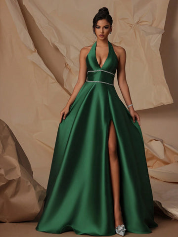 VIPGIRL Satin High Waist Premium Women Evening Party Dress