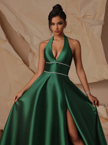 VIPGIRL Satin High Waist Premium Women Evening Party Dress