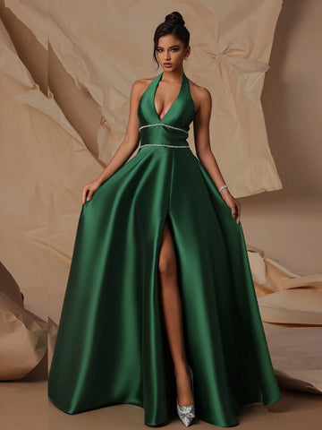 VIPGIRL Satin High Waist Premium Women Evening Party Dress